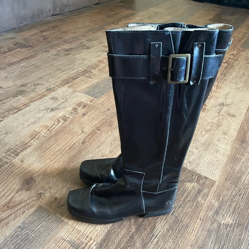 John Fluevog Black Riding Boots Vog Together Krista Size 10 Moto Wide Calf